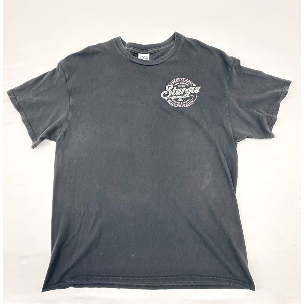 Sturgis 2014 Black Hills‎ Rally Graphic T-Shirt Mens Large Black Pink Delta Tag